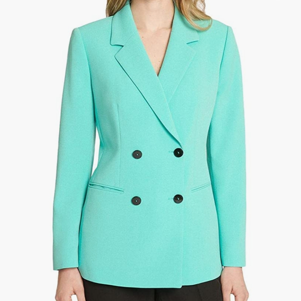 Tahari ASL Aqua Double-Breasted Blazer